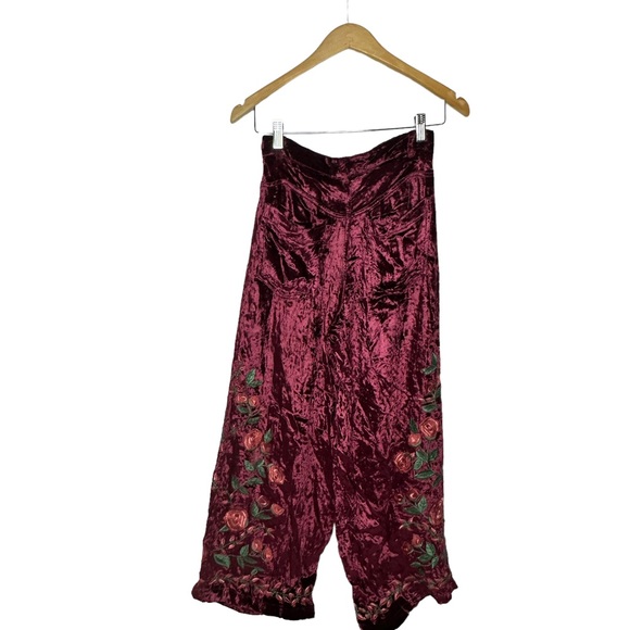 FINAL Last DAY NWT Anna Sui x FP Rose Garden Velvet Rose Embroidered Pants 0 - Picture 5 of 16